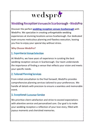 Wedding Reception Venues in Scarborough - WedsPro