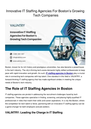 Innovative IT Staffing Agencies For Boston’s Growing Tech Companies