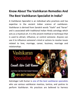 Know About The Vashikaran Remedies And The Best Vashikaran Specialist In India?