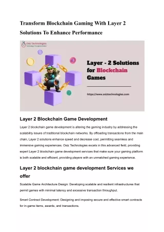 Transform Blockchain Gaming With Layer 2 Solutions To Enhance Performance