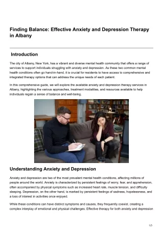 Finding Balance Effective Anxiety and Depression Therapy in Albany