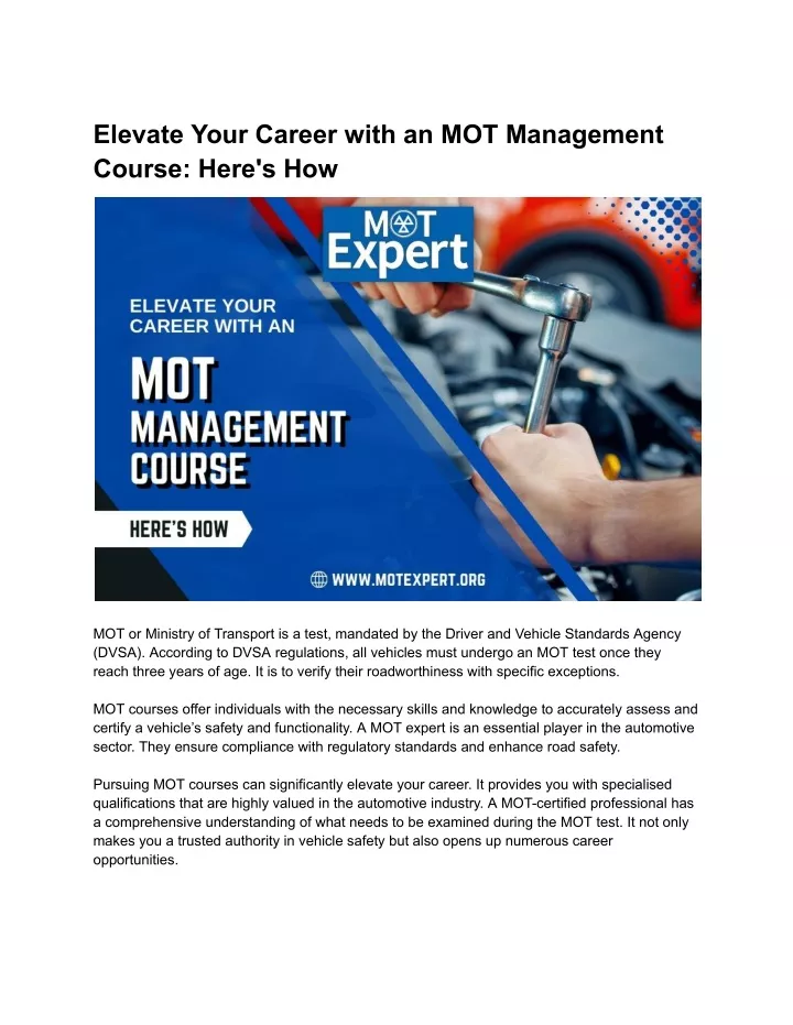 elevate your career with an mot management course