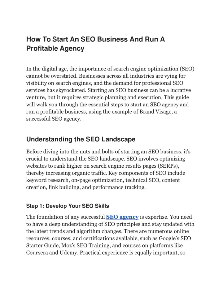 how to start an seo business and run a profitable