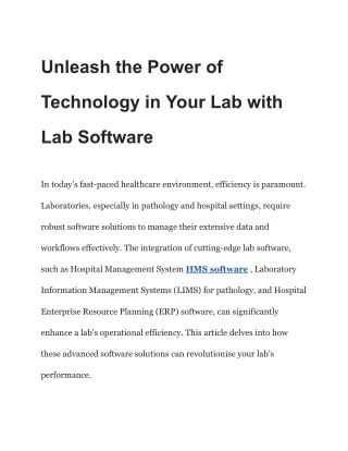 Unleash the Power of Technology in Your Lab with Lab Software
