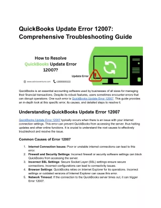 How to Resolve QuickBooks Update Error 12007