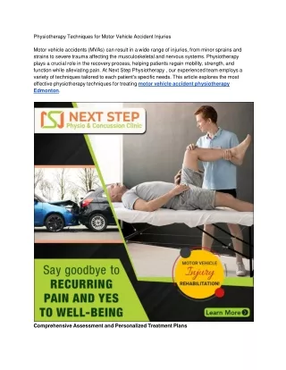 Physiotherapy Techniques for Motor Vehicle Accident Injuries