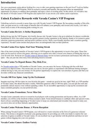 Unlock Exclusive Rewards with Vavada Casino's VIP Program
