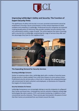 Improving Lethbridge’s Safety and Security: The Function of Expert Security Firm