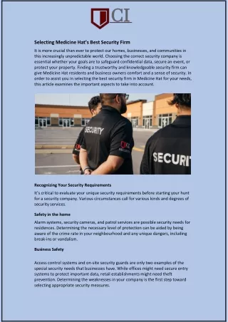 Selecting Medicine Hat’s Best Security Firm