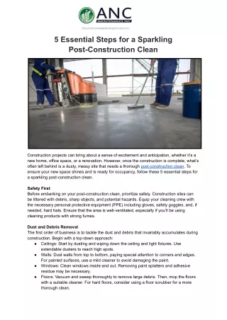 5 Essential Steps for a Sparkling Post-Construction Clean