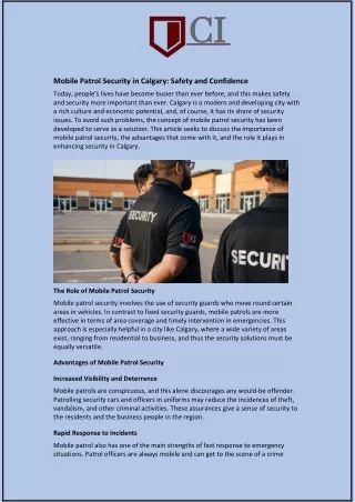 Mobile Patrol Security in Calgary: Safety and Confidence