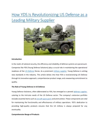 How YDS Is Revolutionizing US Defense as a Leading Military Supplier