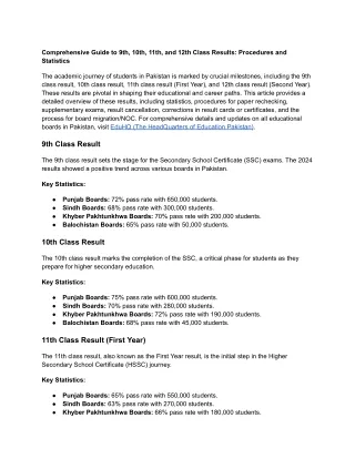 Comprehensive Guide to 9th, 10th, 11th, and 12th Class Results_ Procedures and Statistics