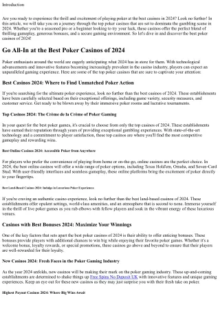 Go All-In at the Best Poker Casinos of 2024