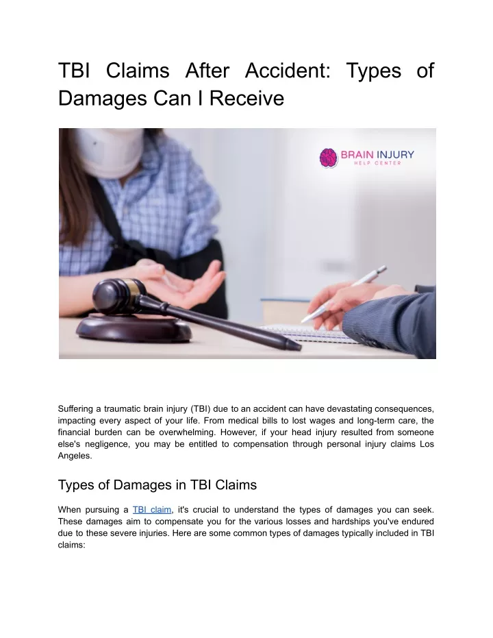 tbi claims after accident types of damages