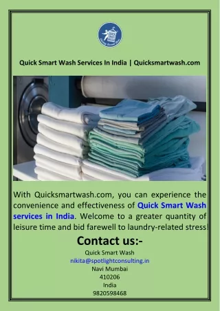 Quick Smart Wash Services In India  Quicksmartwash.com