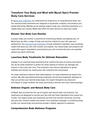 Luxury Body Care at Myrah: Elevate Your Wellness Experience in Mumbai