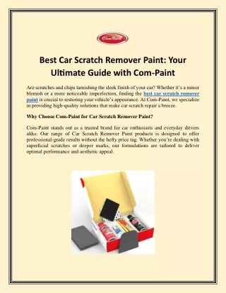 Best Car Scratch Remover Paint - Your Ultimate Guide with Com-Paint