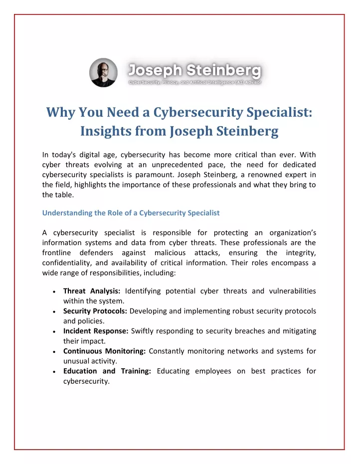 why you need a cybersecurity specialist insights