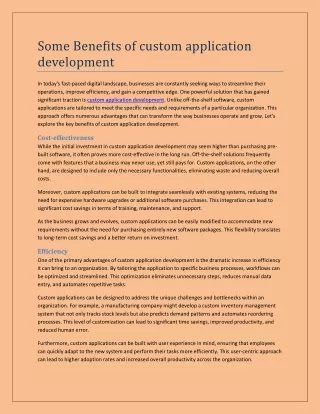 Some Benefits of custom application development