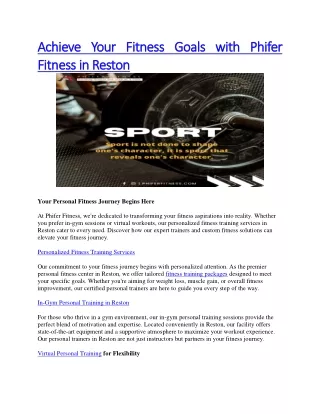 Achieve Your Fitness Goals with Phifer Fitness in Reston