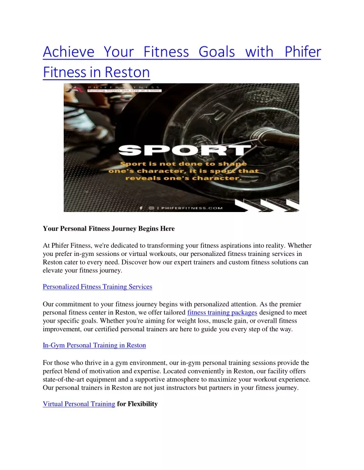 achieve your fitness goals with phifer fitness in reston