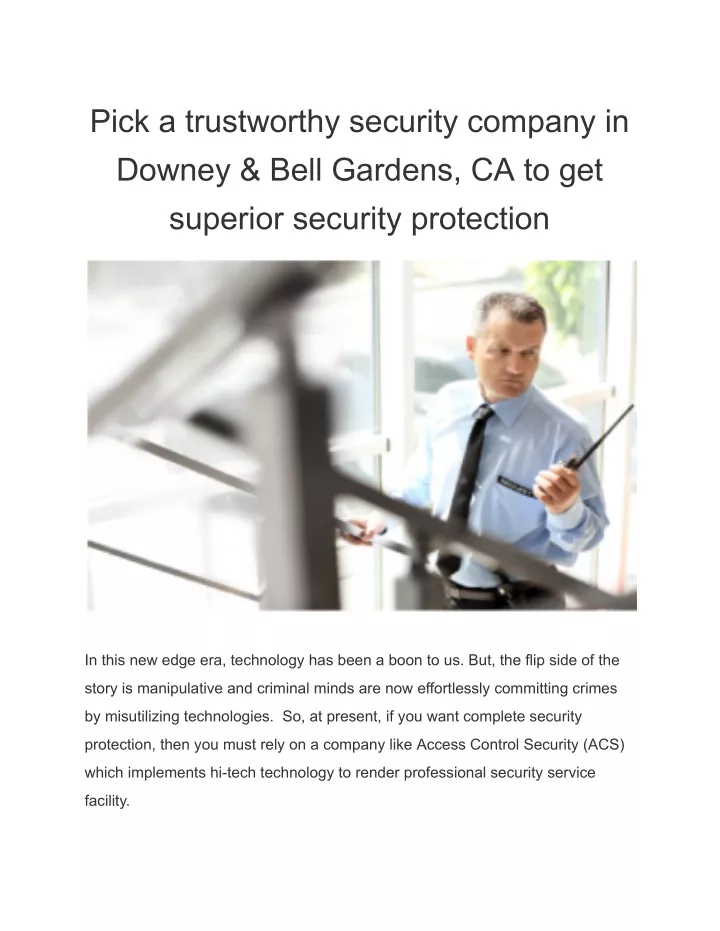 pick a trustworthy security company in downey