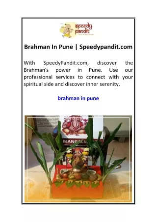 Brahman In Pune Speedypandit.com