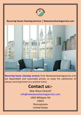 Recurring House Cleaning Services  Newwavecleaningservice.com