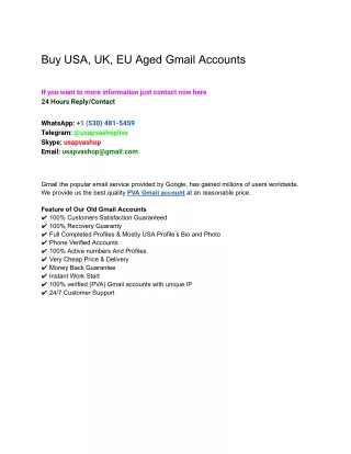 Buy Old Gmail Accounts - 100% full USA Verified