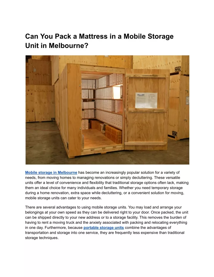 can you pack a mattress in a mobile storage unit