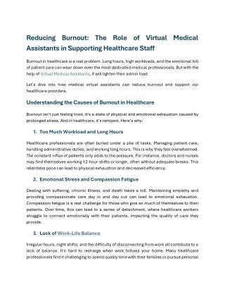 Reducing Burnout The Role of Virtual Medical Assistants in Supporting Healthcare Staff