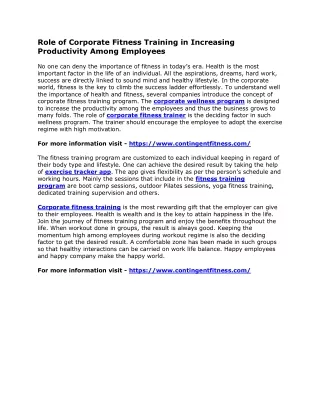 Role of Corporate Fitness Training in Increasing Productivity Among Employees