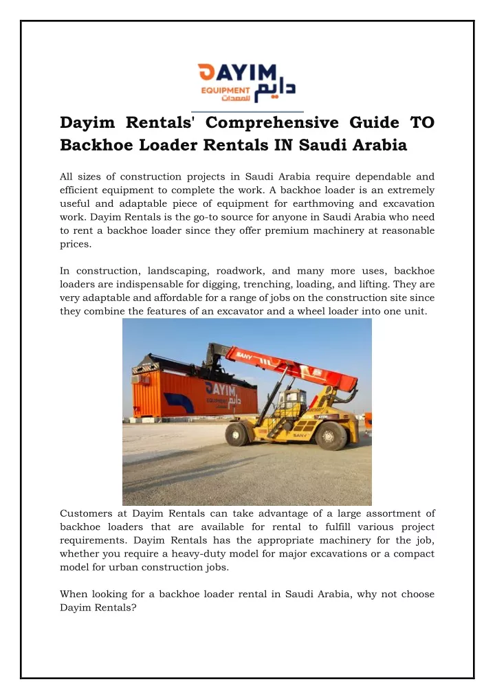 dayim rentals comprehensive guide to backhoe