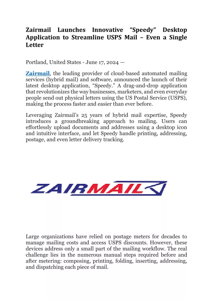 zairmail launches innovative speedy desktop