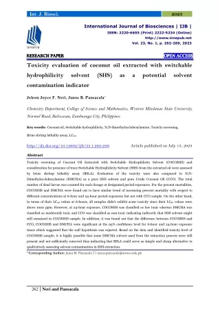 Toxicity evaluation of coconut oil extracted with switchable hydrophilicity