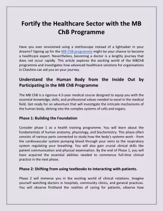 Fortify the Healthcare Sector with the MB ChB Programme