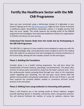 Fortify the Healthcare Sector with the MB ChB Programme