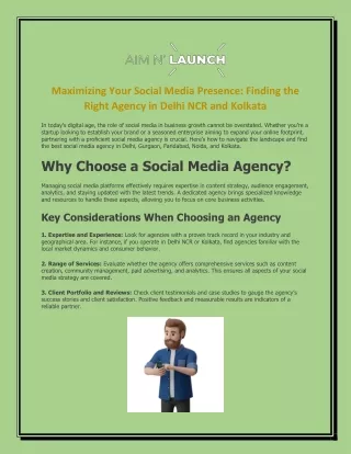 Maximizing Your Social Media Presence Finding the Right Agency in Delhi NCR and Kolkata