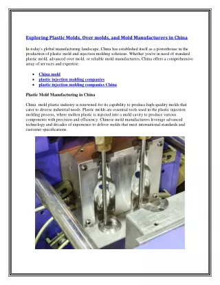 Exploring Plastic Molds, Overmolds, and Mold Manufacturers in China last 3 keyword