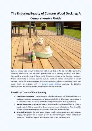 The Enduring Beauty of Cumaru Wood Decking: A Comprehensive Guide