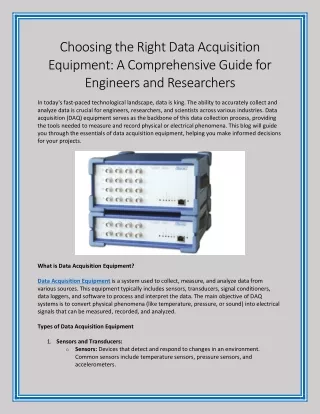 Choosing the Right Data Acquisition Equipment A Comprehensive Guide for Engineers and Researchers