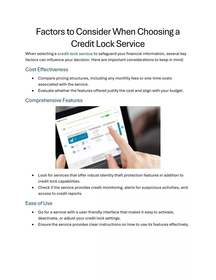 factors to consider when choosing a credit lock