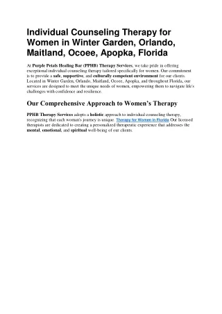Individual Counseling Therapy for Women in Winter Garden