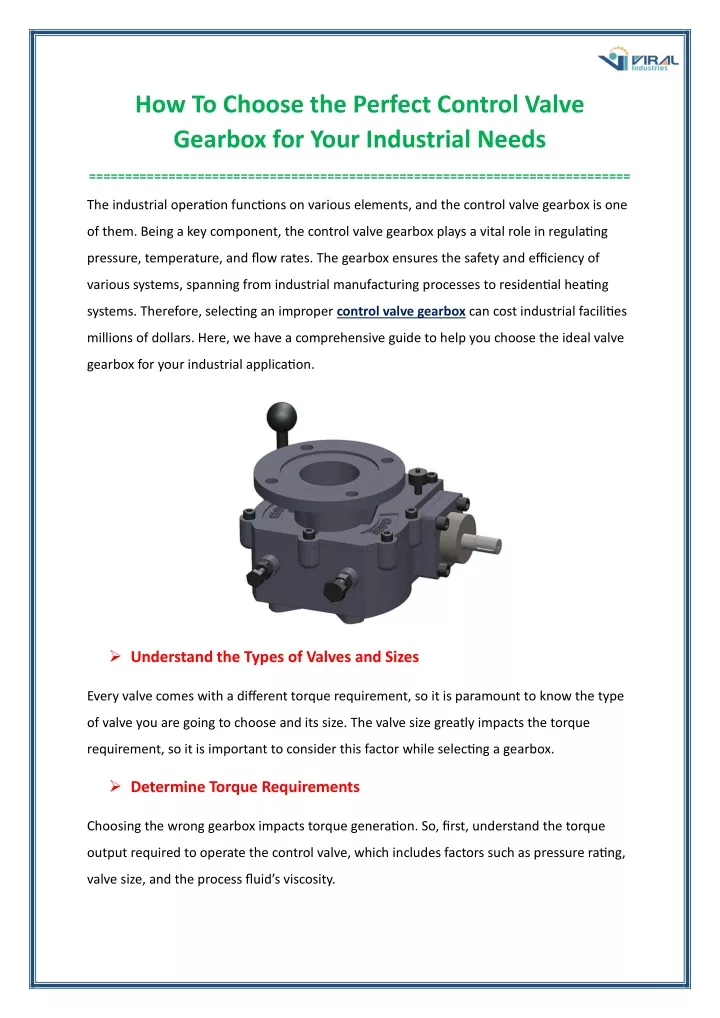 how to choose the perfect control valve gearbox