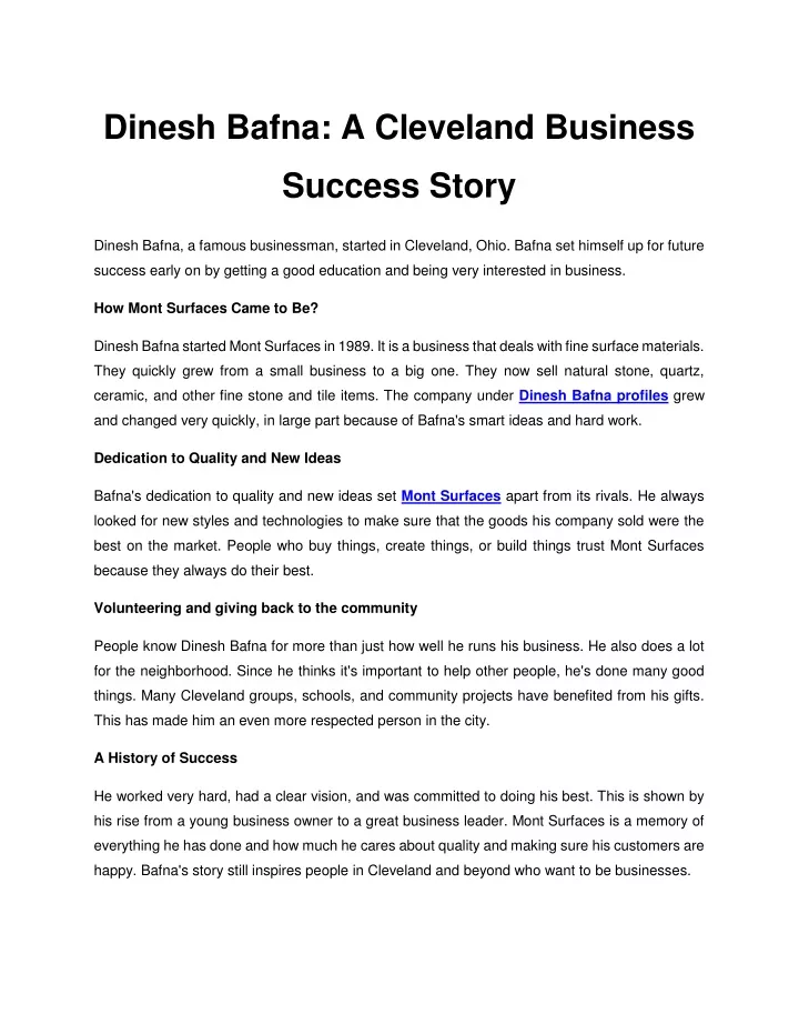 dinesh bafna a cleveland business