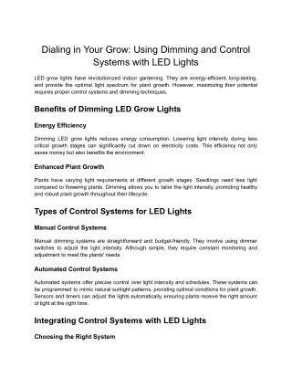 dialing in your grow using dimming and control