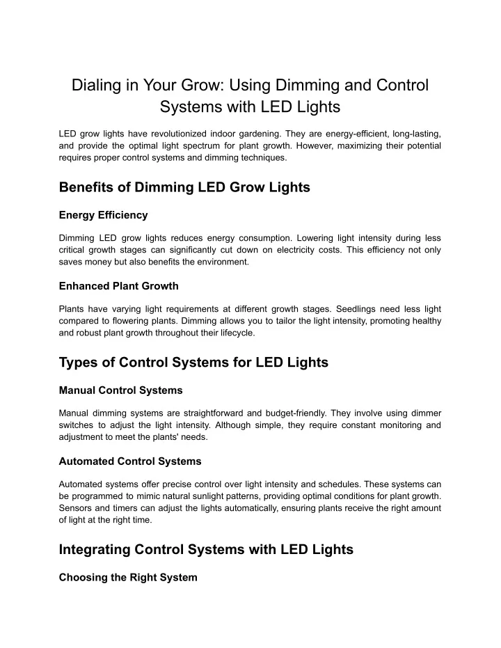 dialing in your grow using dimming and control