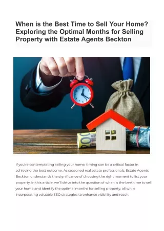 When is the Best Time to Sell Your Home_ Exploring the Optimal Months for Selling Property with Estate Agents Beckton