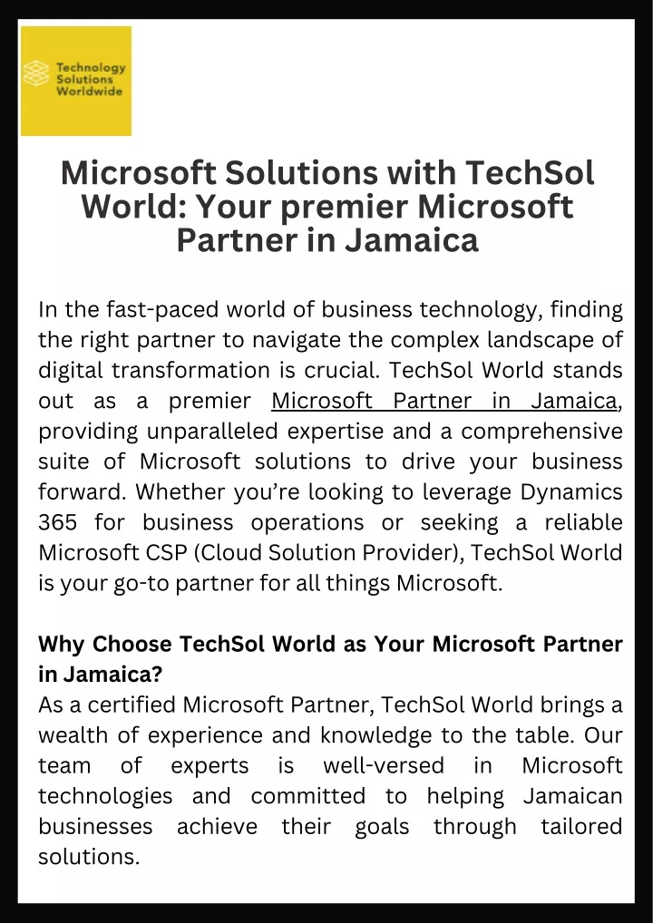 microsoft solutions with techsol world your